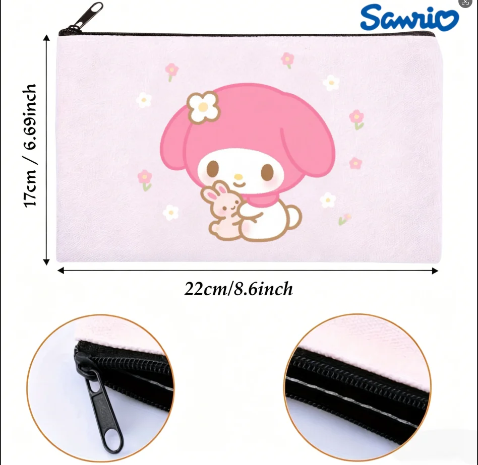 

1PC Cute Sanrio Pastel Floral My Melody Canvas Cosmetic Bag Double-side Print Portable Daily Organizer