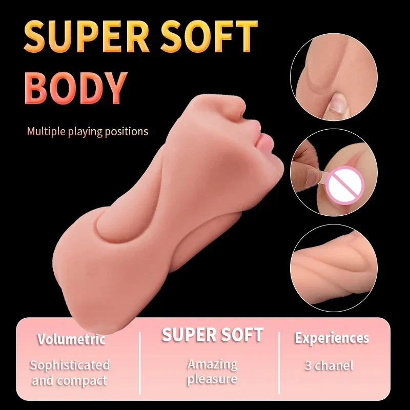 جهاز استمناء ذكر واقعي 3 في 1 - الحلق العميق + مهبل اصطناعي + مهبل مطاطي، لعبة جنسية للبالغين على شكل اللسان عن طريق الفم #2