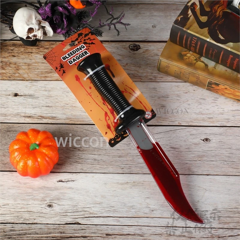 2024 New Halloween Horror Props Cosplay Fear Accessories Anime Plastic Knife With Flowing Fake Blood Safe No Blade Toy Realistic