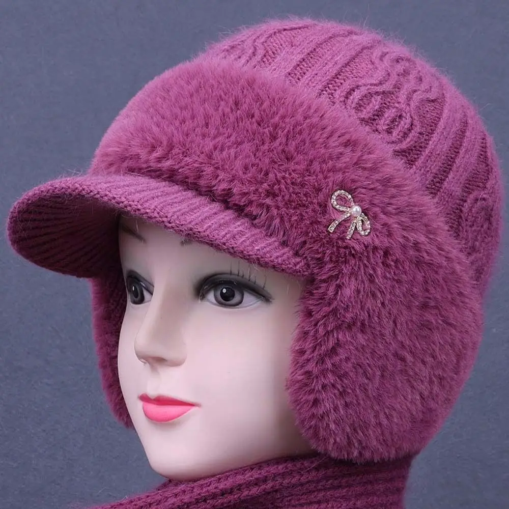 Thickened Winter Knit Hat Elastic Soft Yarn Fleece Lined Beanie Windproof Solid Color Elderly Mother Bonnet Morning Exercise