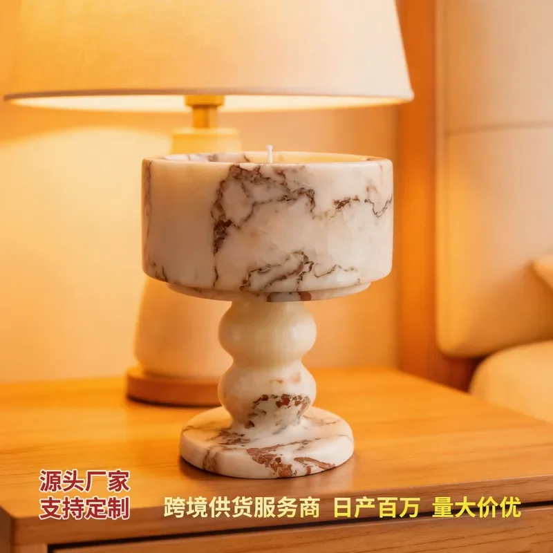 Modern Minimalist Marble Tall Candle Holder Aromatherapy Wax Cup Art Ornament for Living Room Home Decor Elegant Table