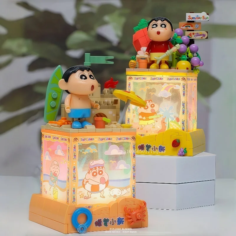 Klocki konstrukcyjne Crayon Shin Chan, małe elementy, zabawka do składania, lampka nocna, dekoracja do sypialni, ozdoba, nowość 2025, prezent urodzinowy dla dziewczynki