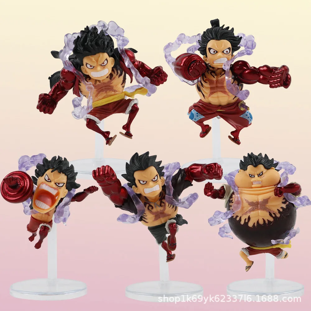 5pcs/set Q Version Anime One Piece Gear 4 Styles Luffy Action Figure Elastic Man Cute Statue PVC Model Collection Toys Kids Gift