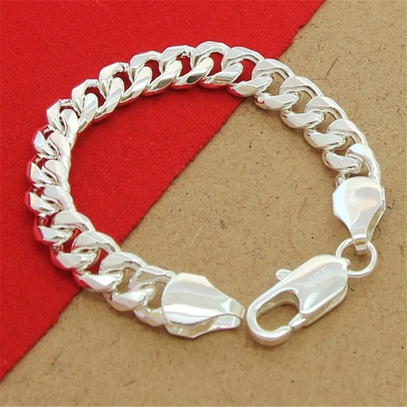 

925 Sterling Silver 10mm Side Chain Bracelet for Men Women Party Wedding Engagement Jewelry