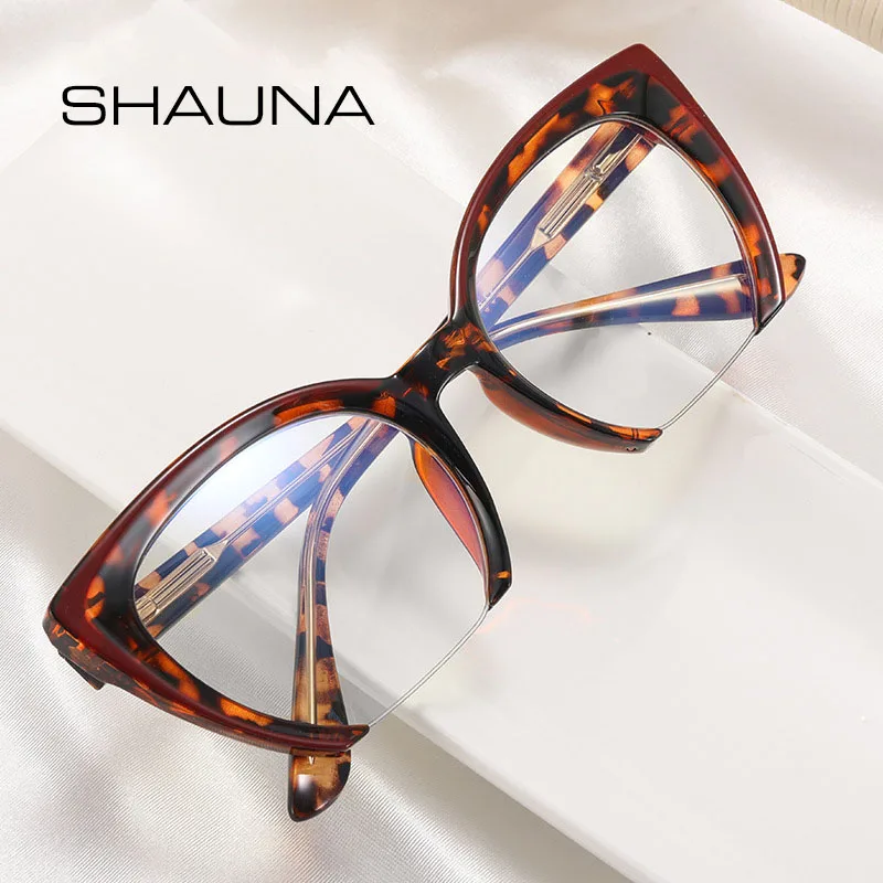 

SHAUNA Retro Semi-Rimless TR90 Cat Eye Women Glasses Frames Fashion Anti-Blue Light Eyewear Men Optical Frame