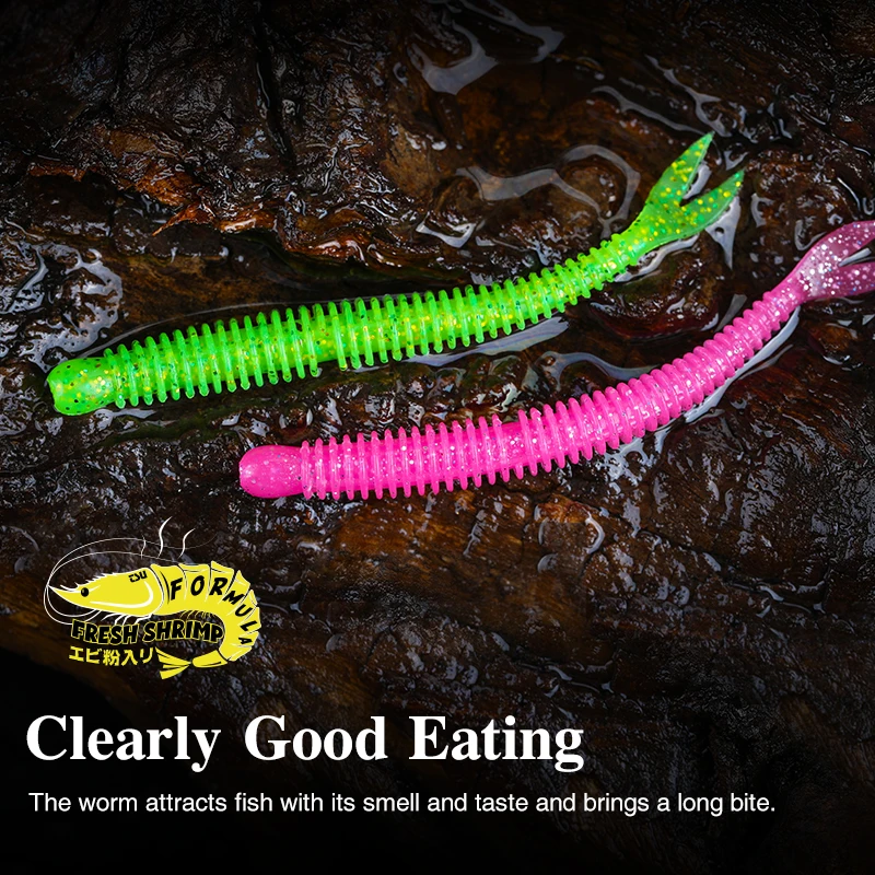 TSURINOYA Soft Bait Fishing Lure FLAME 3.0in 1.8g 18pcs Silicone Worm Bass Pike Light Game Fishing Rig Tackle Swimbait