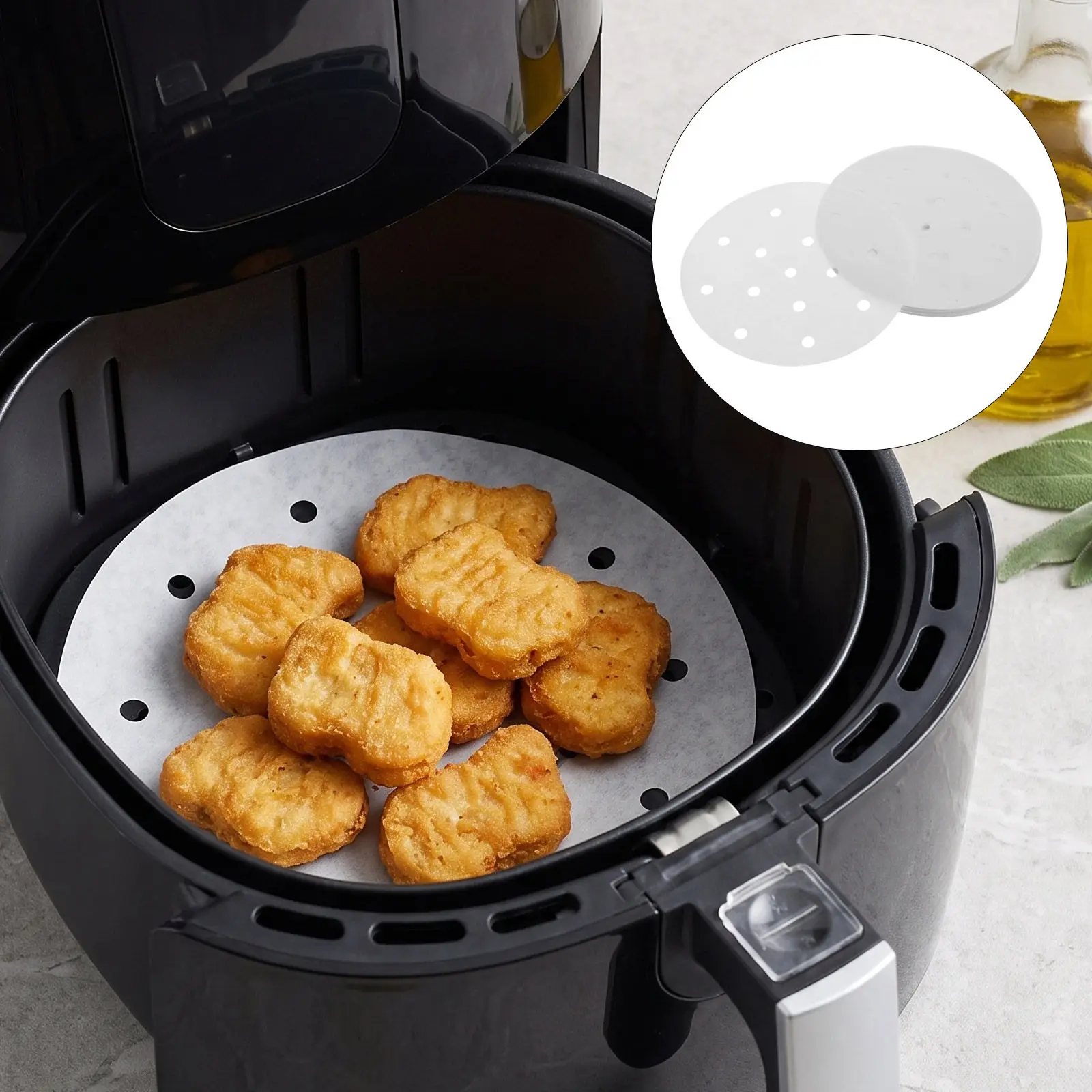Air Fryer Parchment Paper Liners 300 Pack Round Nonstick Perforated Baking Sheets for Steamer Dumplings