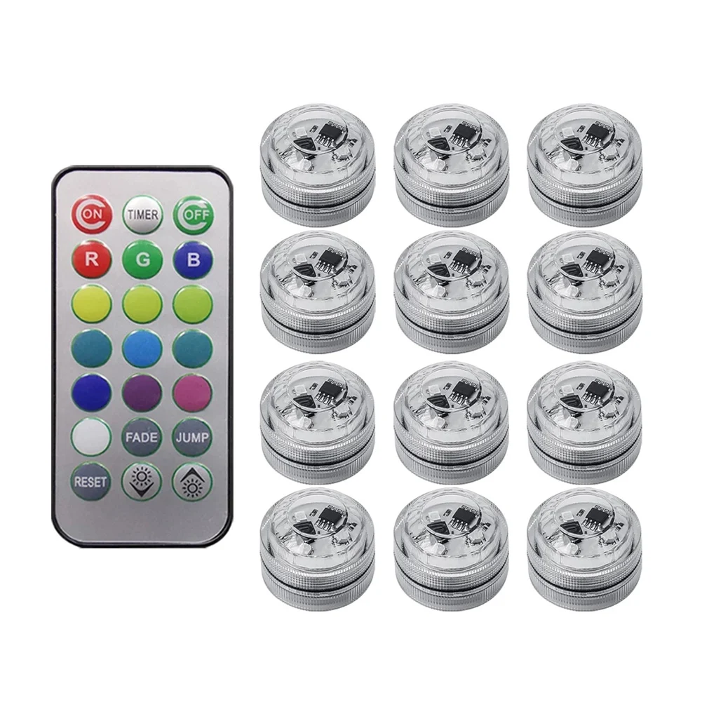 12Pcs Wireless Colorful LED Car Interior Ambient Light Remote Control Battery Operated Vase Pool Pond Lantern Decoration