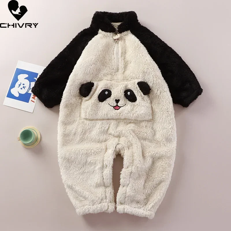 

New Winter Baby Thicken Warm Soft Flannel Rompers Infant Boys Girls Cute Cartoon Panda Rabbit Zipper Jumpsuits Newborn Sleepwear