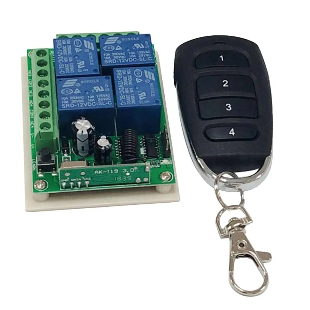 

4 CH RF Remote Control Switch, 433 Transmitter with Receiver , Switches ( 4 Buttons) - Black