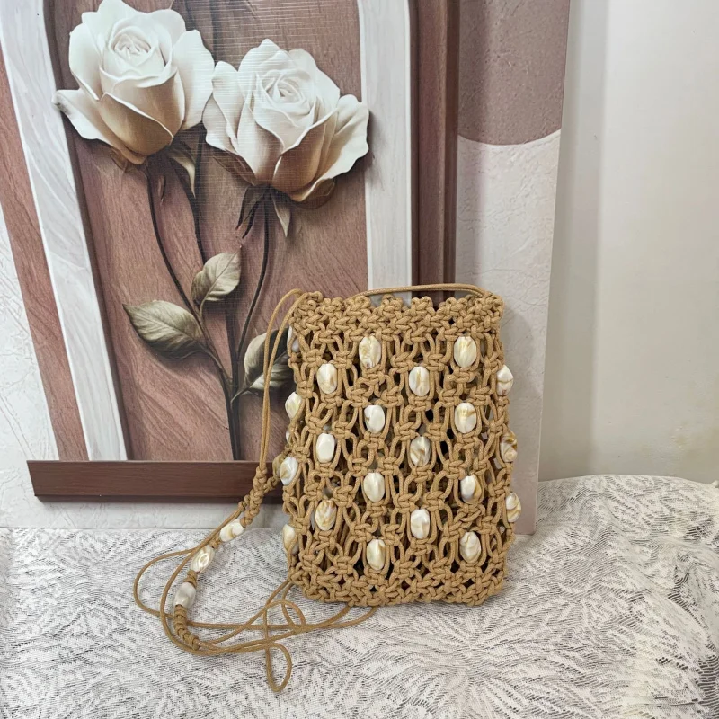 

New Summer Beaded Wax Rope Phone Bag, High-End Niche Crossbody Bag, Vacation Shoulder Bag