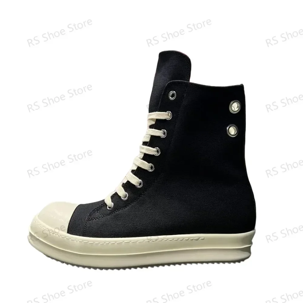 

Ro Retro Black Canvas High Top Shoes Boot Classic Design Men Shoe Metal Hole Zipper Women Ankle Boots Casual Sneaker