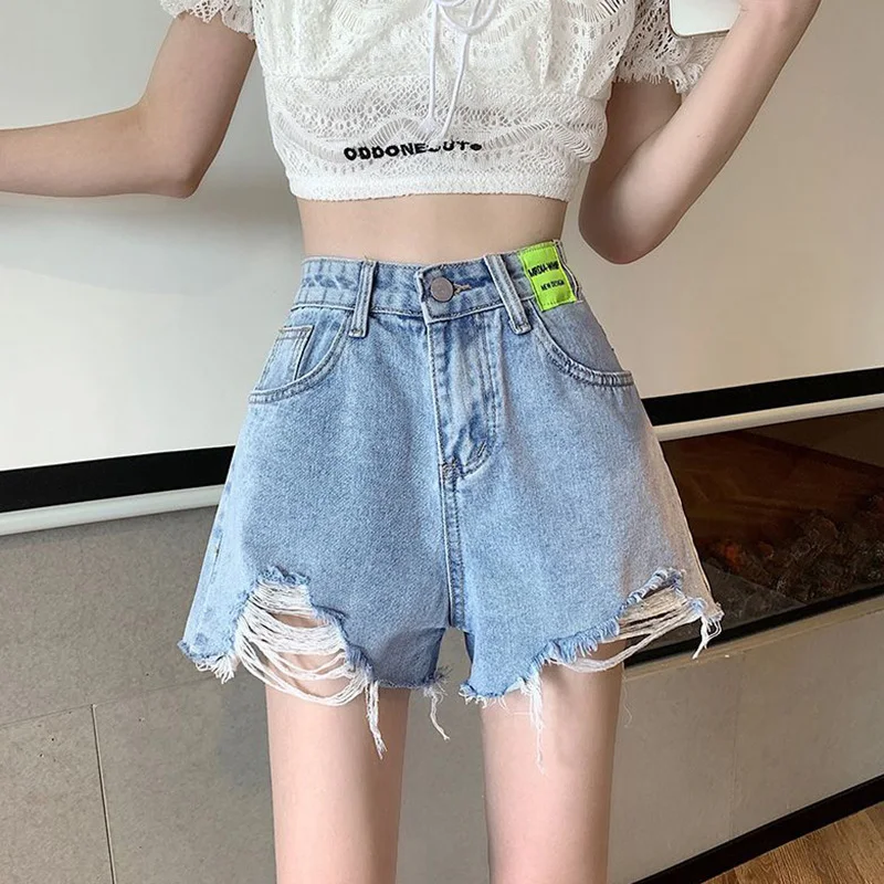 

Hot Sale Summer Female Chic Raw Edge High Waist Jeans Girls Fashion Leisure Thin Denim Shorts Lady Slim Fit Short Pants