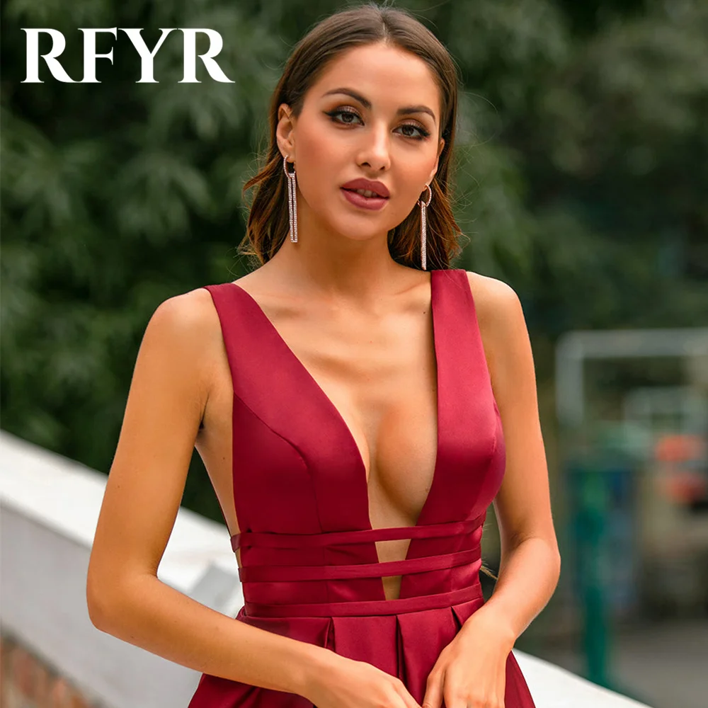 RFYR Beach Burgundy Formal Dresses for Women Tank Party Dress For Wedding V Neck Backless Special Occasion Dresses robe soirée