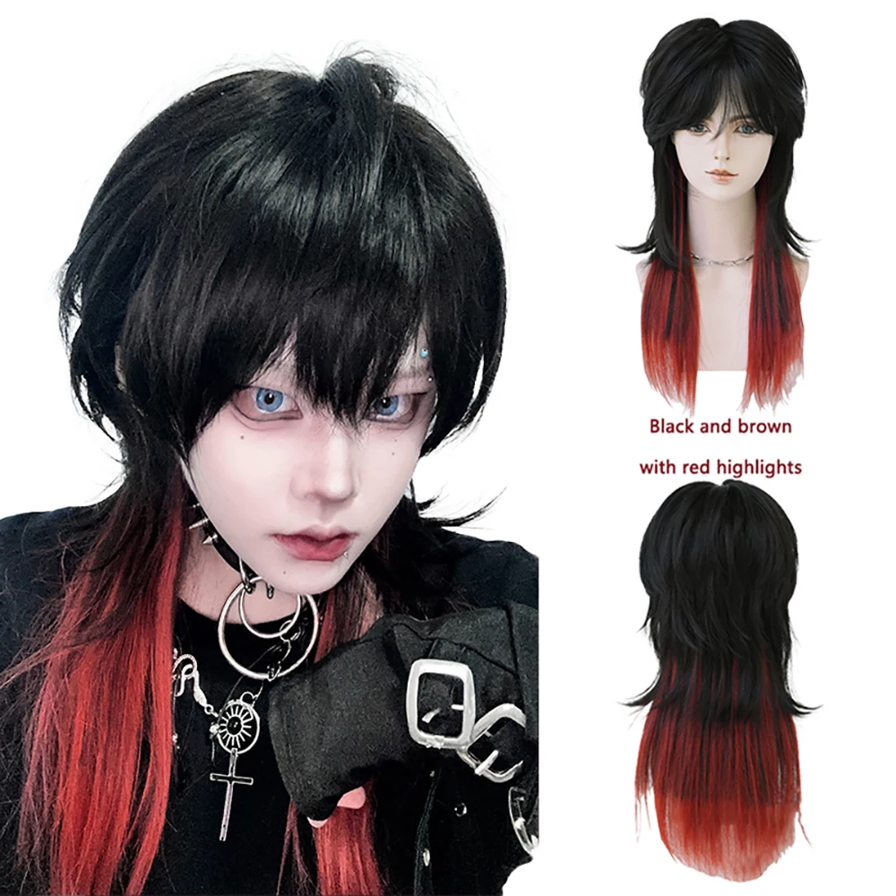 High-Quality Blue Mullet Synthetic Hair With Bangs, Suitable For Women'S Daily Party Anime Role-Playing Lolita Wolf Tail Wig