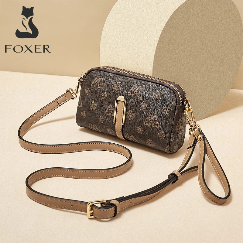 FOXER Damska Mała Torebka Crossbody na Ramię z Paskiem na Nadgarstek Modna Damska Listonoszka Mini Wysokiej Jakości Portmonetka na Telefon