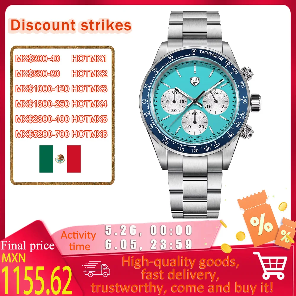 

Rolls Timi2025 latest men's fashion quartz watches top Sapphire VK63 men's chronograph luminous stainless steel 100 m waterproof