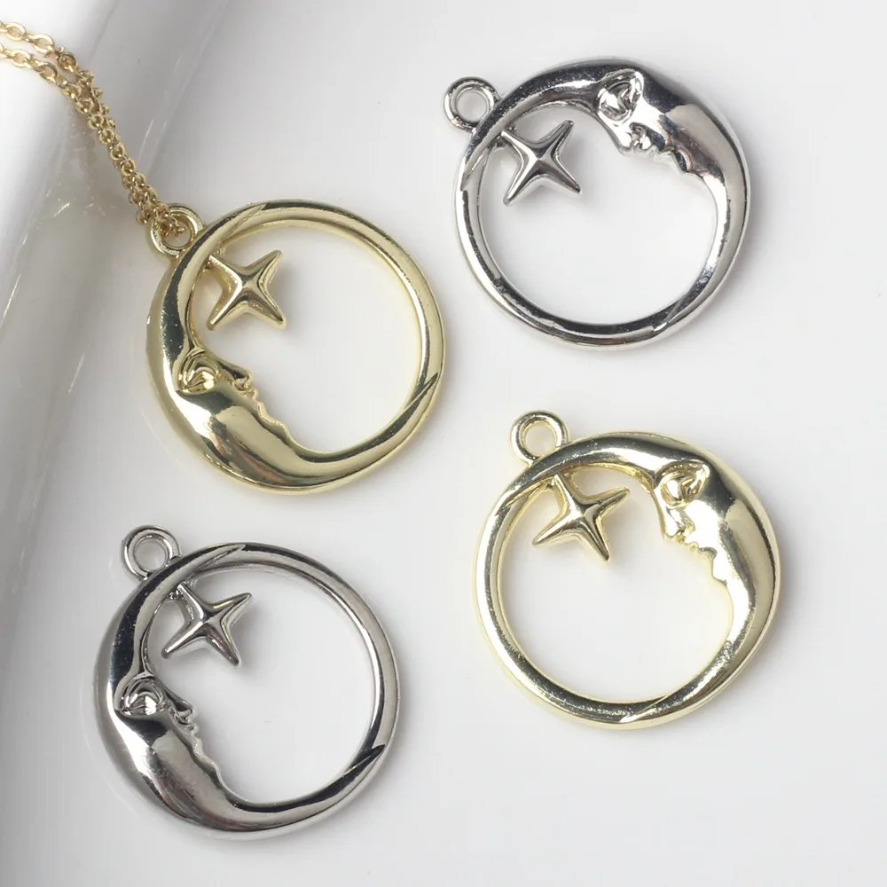 

10pcs Alloy Hollow Out Round Charms Stars Moon Pendant For DIY Necklace Bracelet Earrings Jewelry Making Ornament Accessories