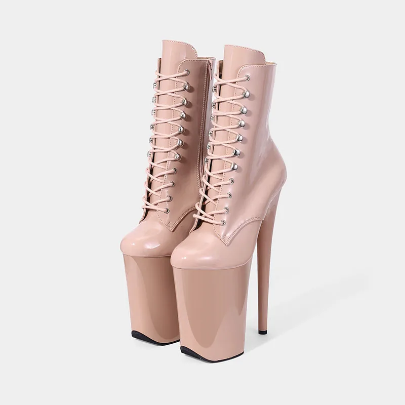 

High Heel Boots 23cm Hentian high gloss patent leather short boots Nightclub dance shoes