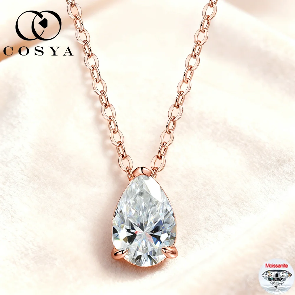 

COSYA 1-5CT ожерелье с подвеской из муассанита грушевидной огранки D VVS1 100% стерлинговое серебро 925 пробы, ювелирные изделия-пасьянс в форме капли воды для женщин
