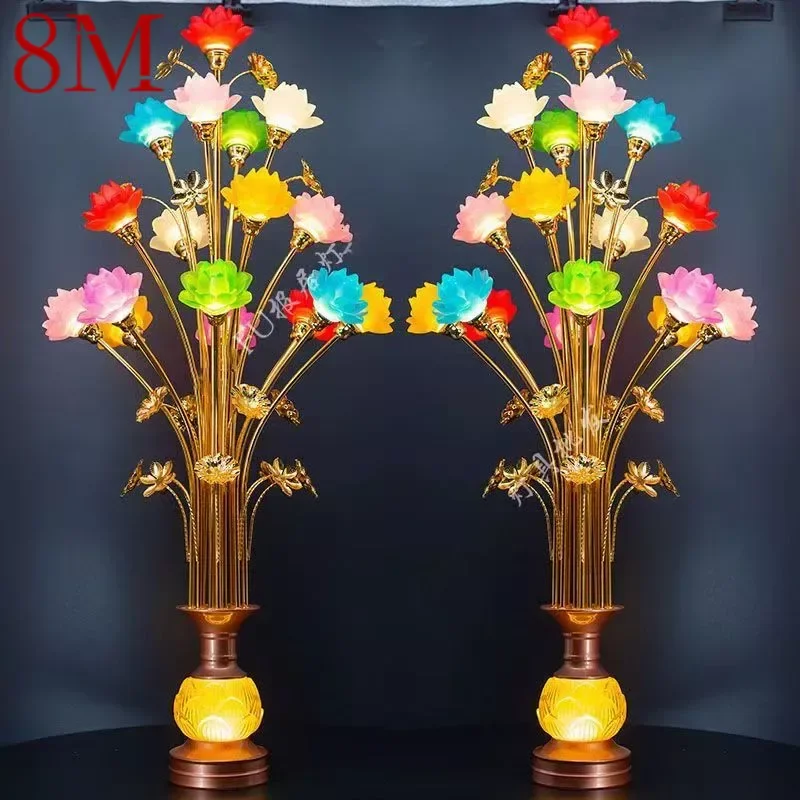 8M Colored LED Lotus Table Lamp For Buddha Lamp Household Buddha Hall Lamp Glass Lamp Temple Worship Buddha Front Lamp