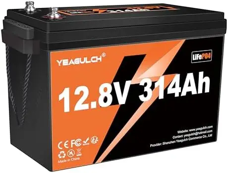 

12V 300Ah (314Ah) LiFePO4 Battery 4019Wh High Energy Lithium Batteries with 200A BMS 15000+ Deep Cycle Battery, 10-year