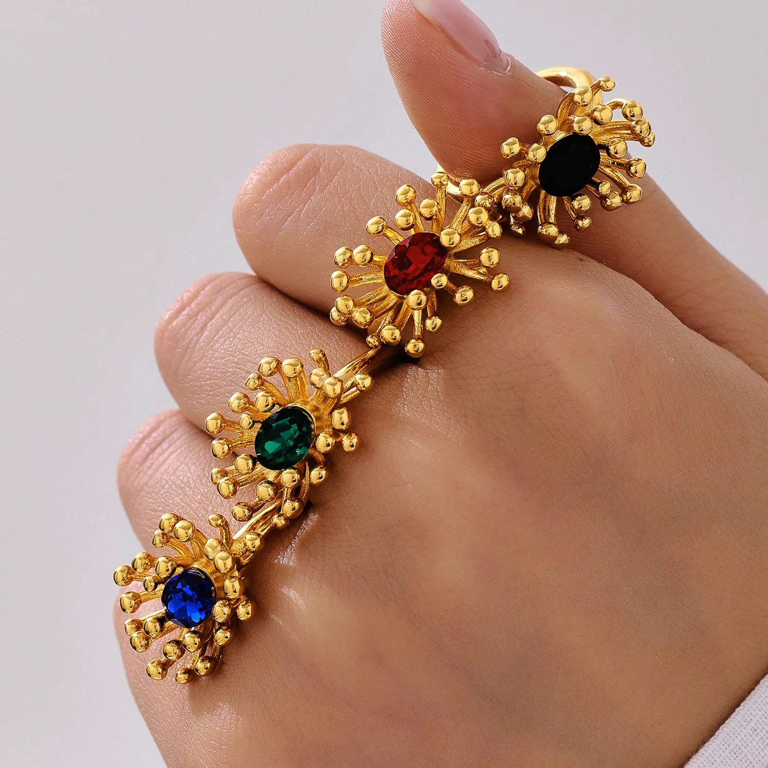 TOSOKO New Earrings With Personalized Stamens And Zircon Set Versatile Stainless Steel Jewelry Set F244