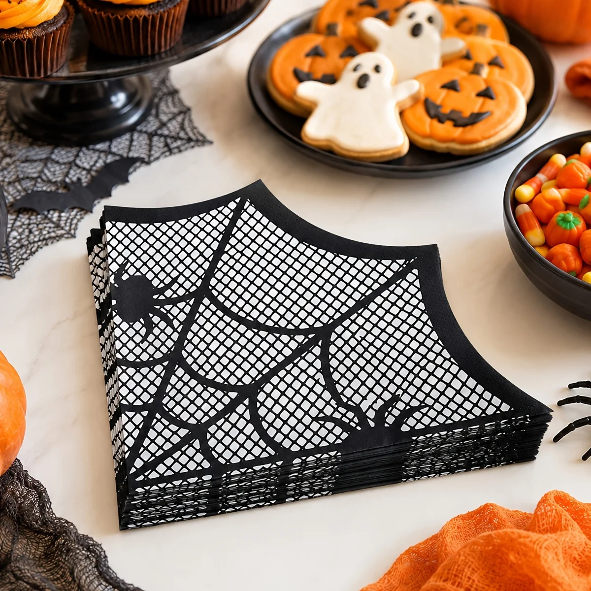 20pcs Spider Web Paper Napkins Spider Web Shaped Irregular Paper Napkins Halloween Party Decorations for Home Spooky Table Decor