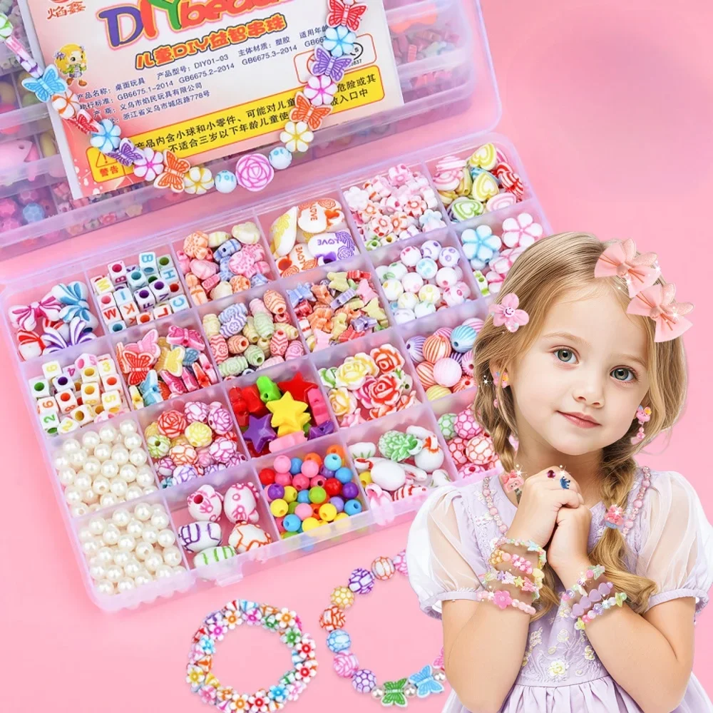 DIY Handmade Beaded Toy with Accessory Set Children Creative Girl Weaving Bracelet Jewelry Making Toys Educational Children Gift