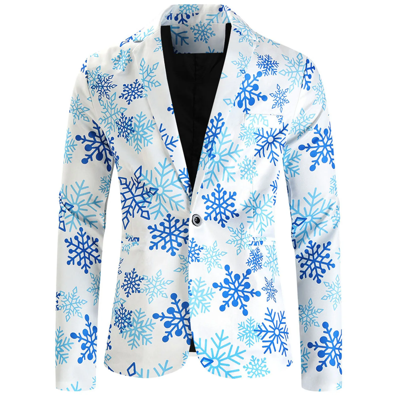 

Men Christmas Blazer Snowflake Printed Long Sleeve Slim Buttons Suit Coat Jackets Stylish Xmas Carnival Party Costume Tops Male