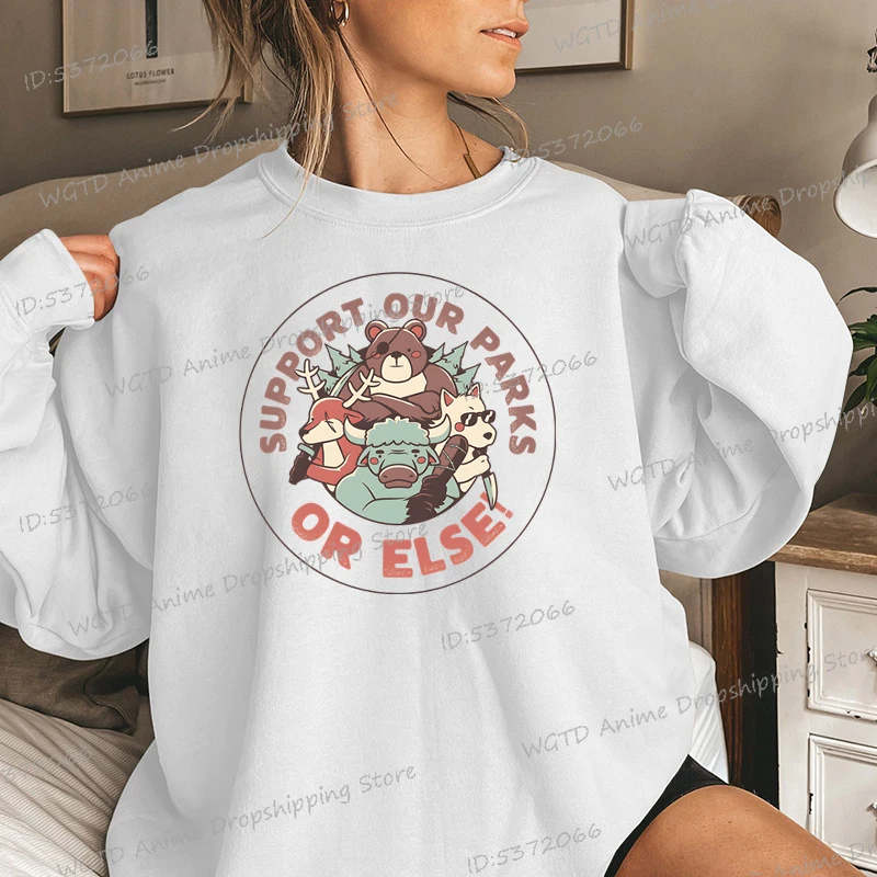 Support Our Parks or Else Print Womens Sweatshirt Animals Lover Fashion Casual Hoodies Funny Bear Deer Support Our Parks Sweater