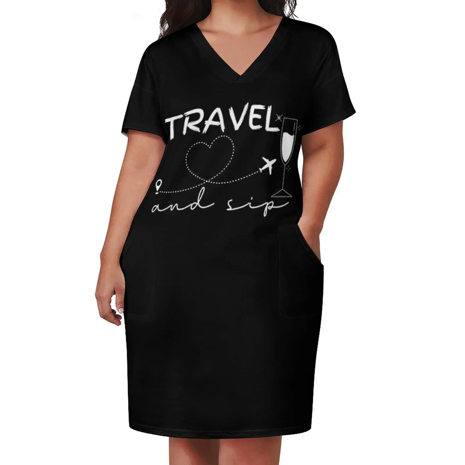 Funny Airplane Travel Family vacation Drinking Wine Travel And Sip Loose Pocket Dress Bridesmaid dress woman prom dresses 2024