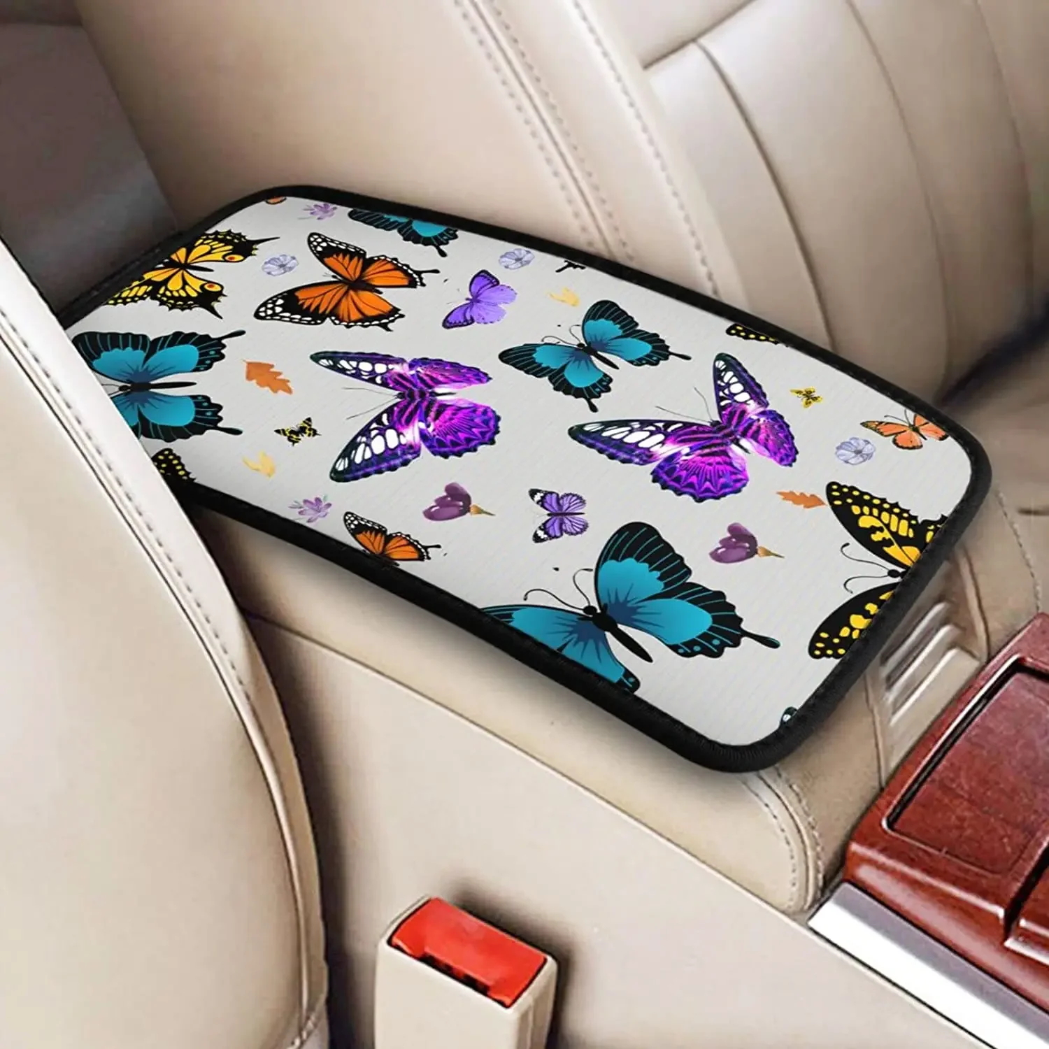 Butterfly Car Center Console Armrest Cover Pad, Seat Armrest Box Protector Universal Car Trim, Suitable for Most Vehicle