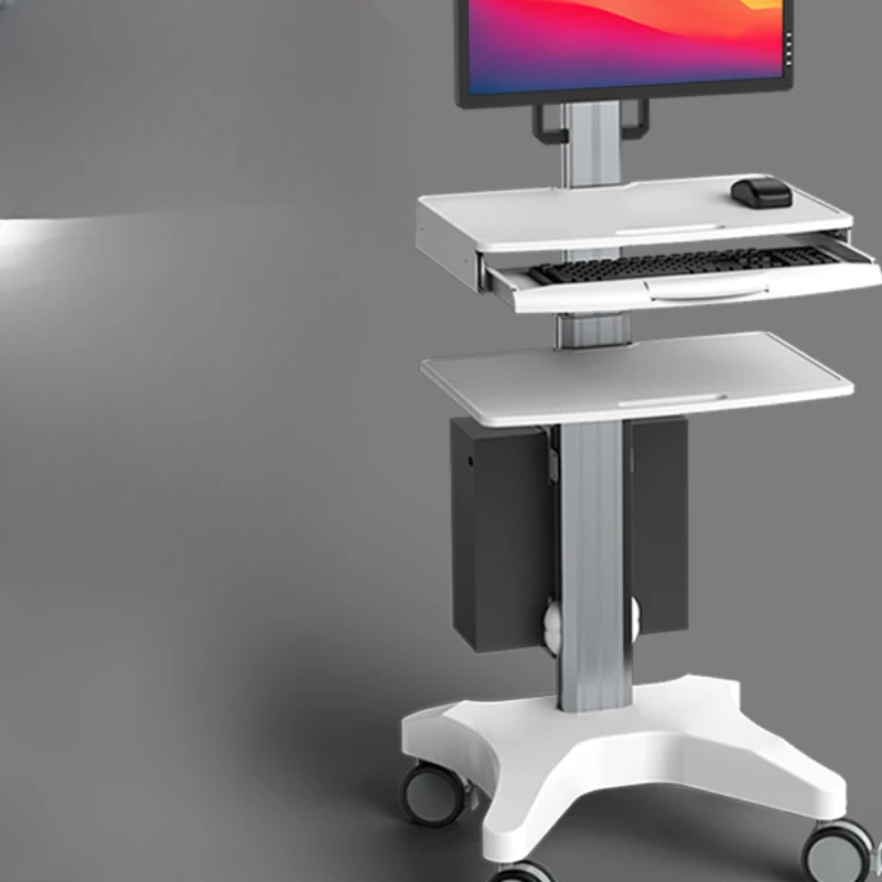 Floor-to-floor, mobile, wheeled cart, monitor stand, lift, stand, office, computer, keyboard, mouse, host rest