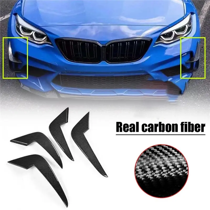 A13F-Carbon Fiber Car Front Bumper Canards For BMW F87 M2 Coupe 2-Door 2016 2017 Fog Lamp Air Vent Trims Side Fins Canards