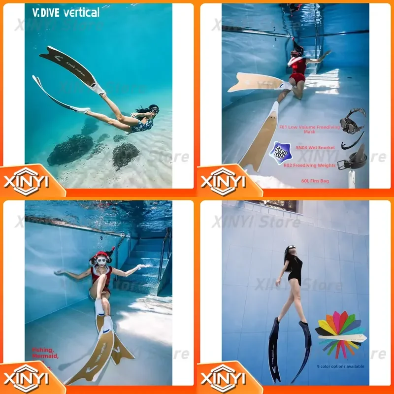 Vdive Professional Durable Free-Diving Long Fins Made of Carbon Fiber F917 Includes Snorkel Mask and Self-Diving Equipment