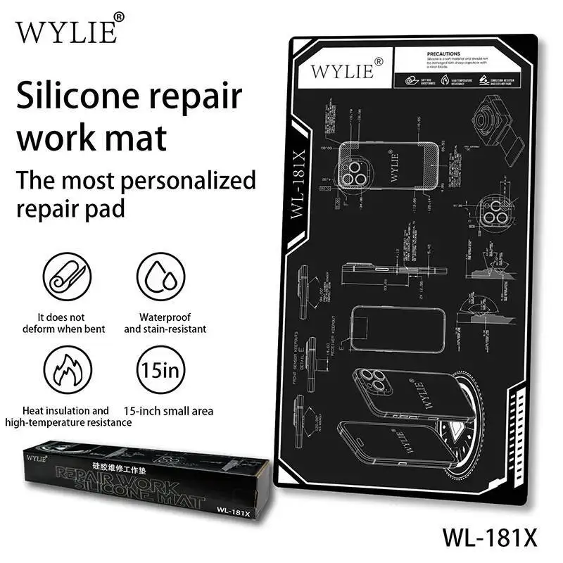 WYLIE WL-181X Silicone Soldering Pad Platform Mat Heat-resistant 500° Magnetic Heat Insulationfor Welding Station Phone Repair