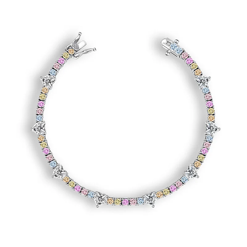 

2025 New Star Colorful Heart Zircon Bracelet for Women and Men, Gold-Plated Copper, Personalized Couple Bracelet Jewelry Gift