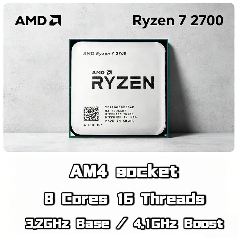 

AMD Ryzen 7 2700 R7 2700 8 Core 16 Thread CPU 3.2 4.1GHz 12nm AM4 Socket 16MB L3 65W Zen+ Desktop Gaming Tray 4K Ready No Coole