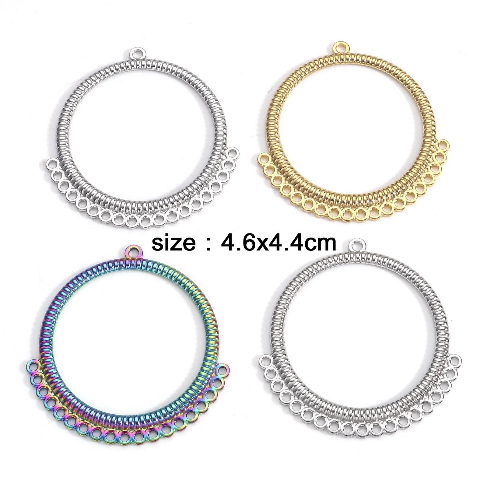 Conectores de acero inoxidable de 2 piezas para mujer, dijes de rayas de anillo circular Multicolor, fabricación de collar y pendientes Diy, hallazgos de joyería para regalos