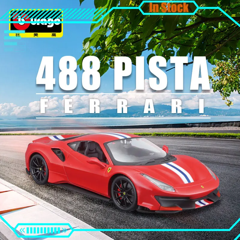 

Новая игрушечная машинка Bburago 1/24 Ferrari 488 Pista, модель автомобиля Ferrari 488 Pista из сплава, модель автомобиля суперкар, коллекционные игрушки, детский подарок