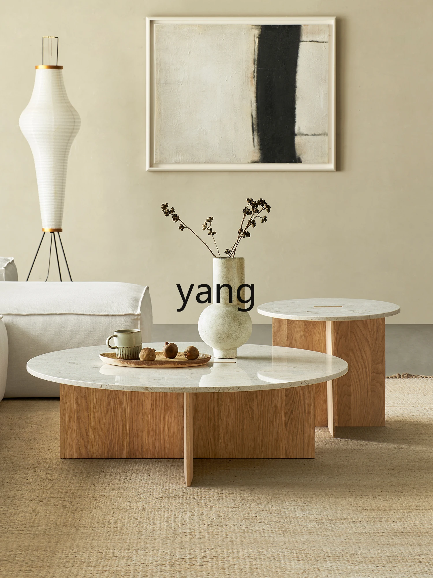 LXL Paper Folding round Tea Table Marble Wood Color Living Room Modern Light Luxury Small round Tea Table