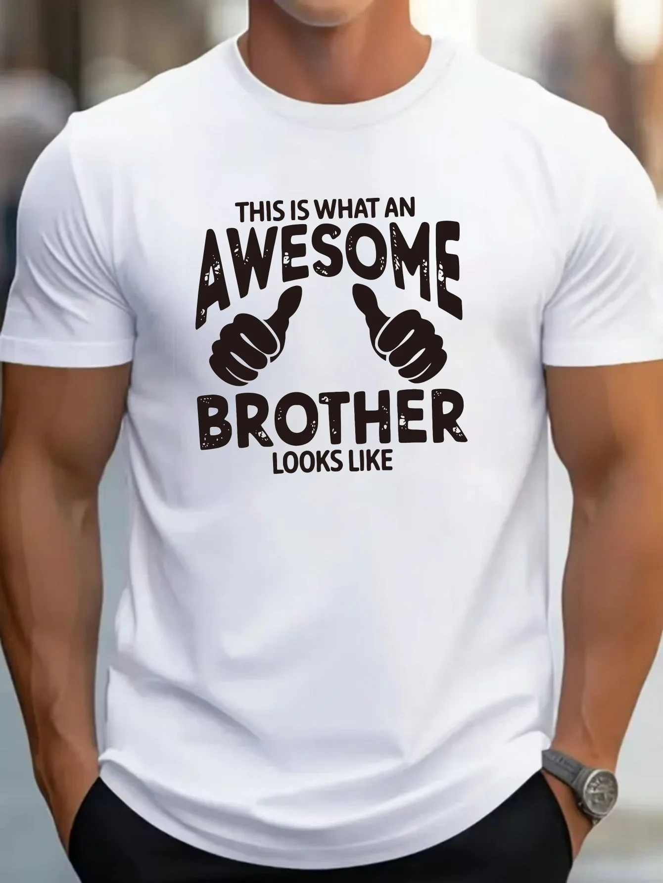 Awesome Brother Quote Graphic Mens Crew Neck T Shirt Thumbs Up Text Print Short Sleeve Casual Cotton Family Gift Daily Tops
