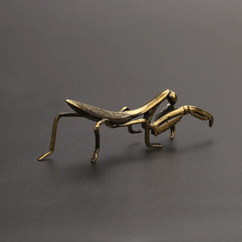 1PC Copper Mantis Small Ornament Tea Ceremony Copper Tea Pet Solid Copper Insect Micro Carving Antique Copper Art Small Ornament