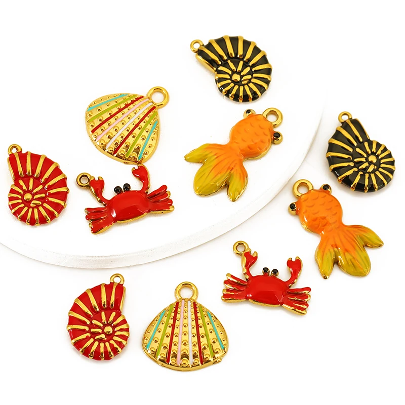 

3pcs/lot Stainless Steel Enamel Conch Crab Shell Charms for DIY Earring Jewelry Bracelets Materials Making Pendant Accessories