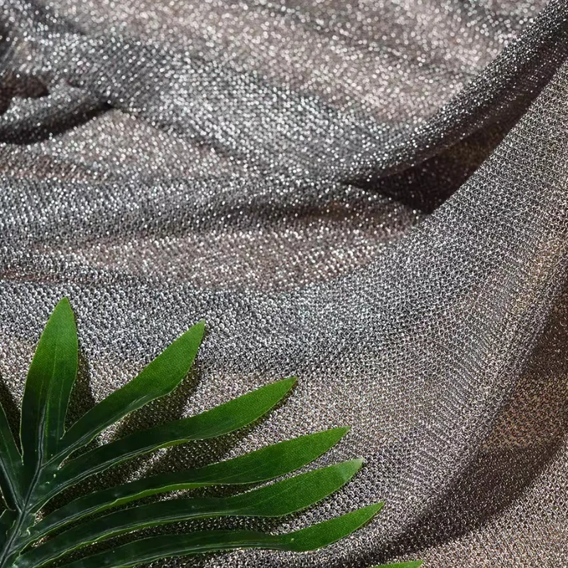 Silver Thread Metallic Knit Fabric Light Grey Sparkle Designer Handmade Sewing DIY Craft Material Dress Background Decoration