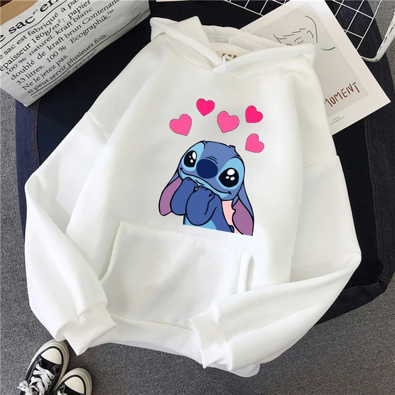 90s Harajuku Winter Disney Stitch Hoodies Women Harajuku Cute Anime Sweatshirt Manga Streetwear Hoody Female Unisex