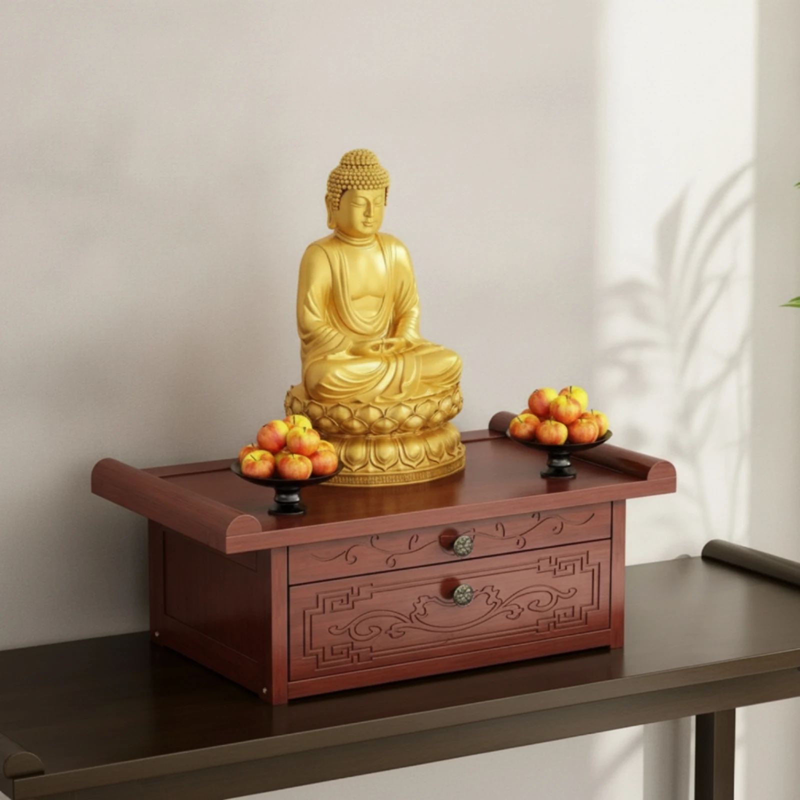 Buddhist Altar Carved Altar Table with Drawer Tabletop Shrine Space-Efficient Furniture Sturdy for Buddhists