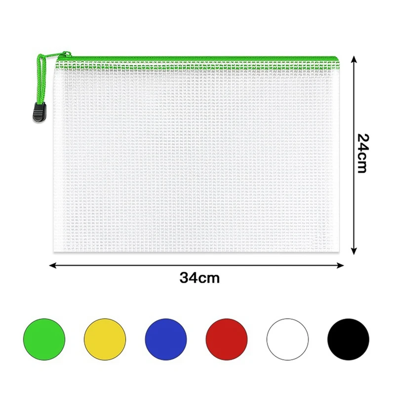 Mesh Zipper File Bolsas para Documento, Zipper Pouch, Pastas De Arquivo De Plástico, Tamanho Da Carta, Tamanho A4, Material De Escritório, 12Pcs