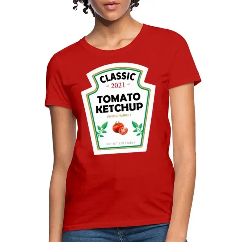 Tomaten-Ketchup-Kostüm Lustige Paarkostüme Halloween Damen-T-Shirt